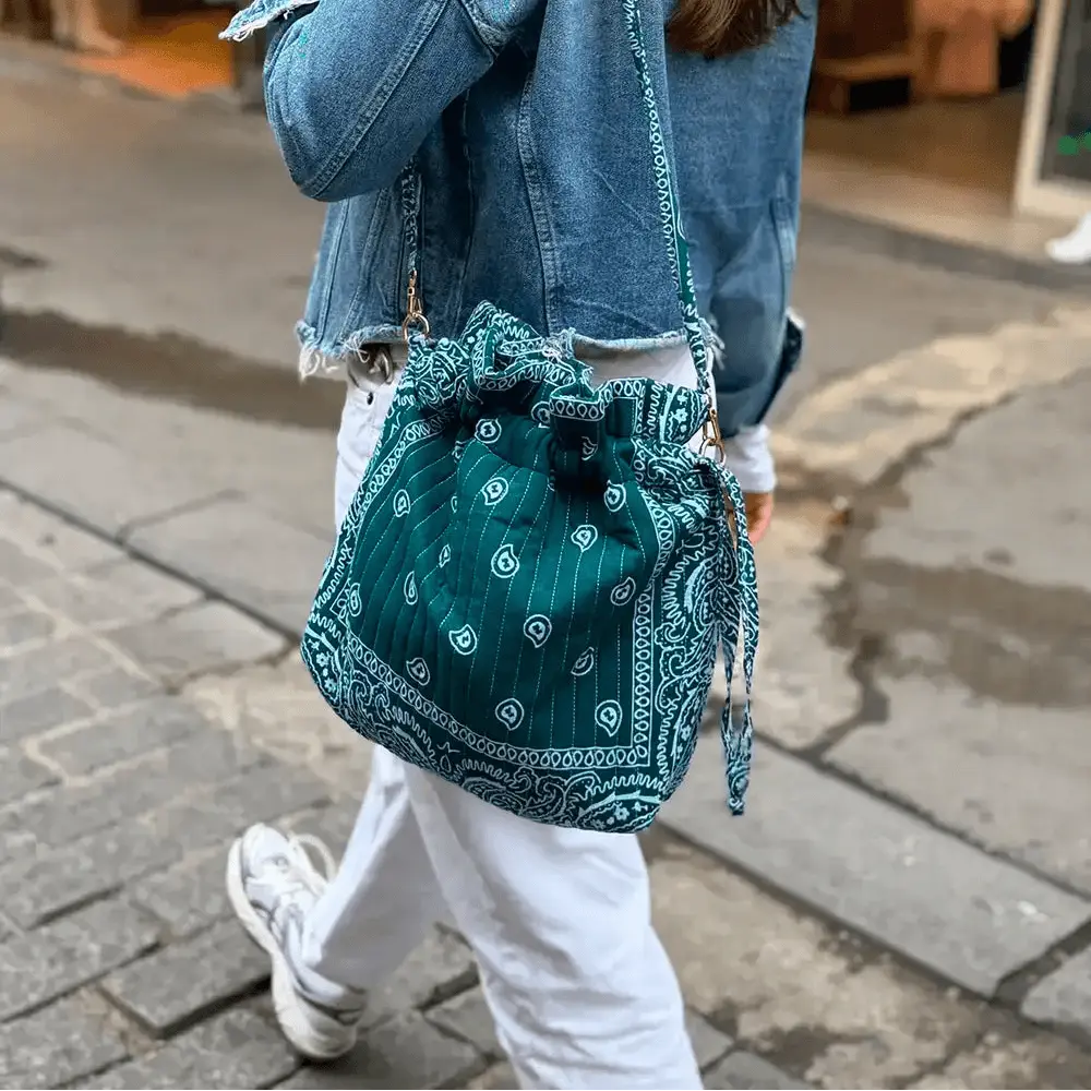 ELA Petrol Green Midi Bucket Bag
