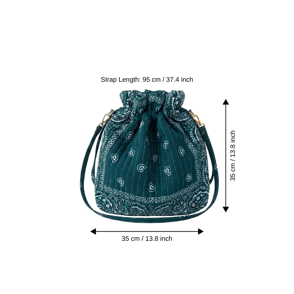 ELA Petrol Green Midi Bucket Bag